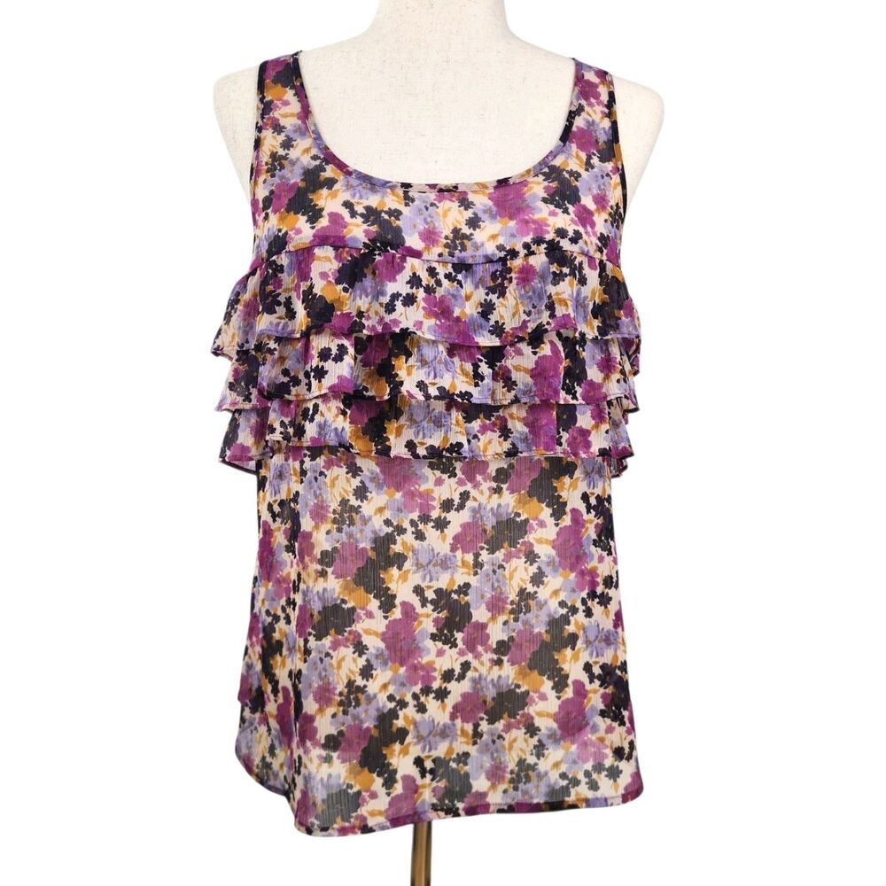 Express Sleeveless Chiffon‎ Ruffle Top Size Small Floral Feminine Romantic Fairy